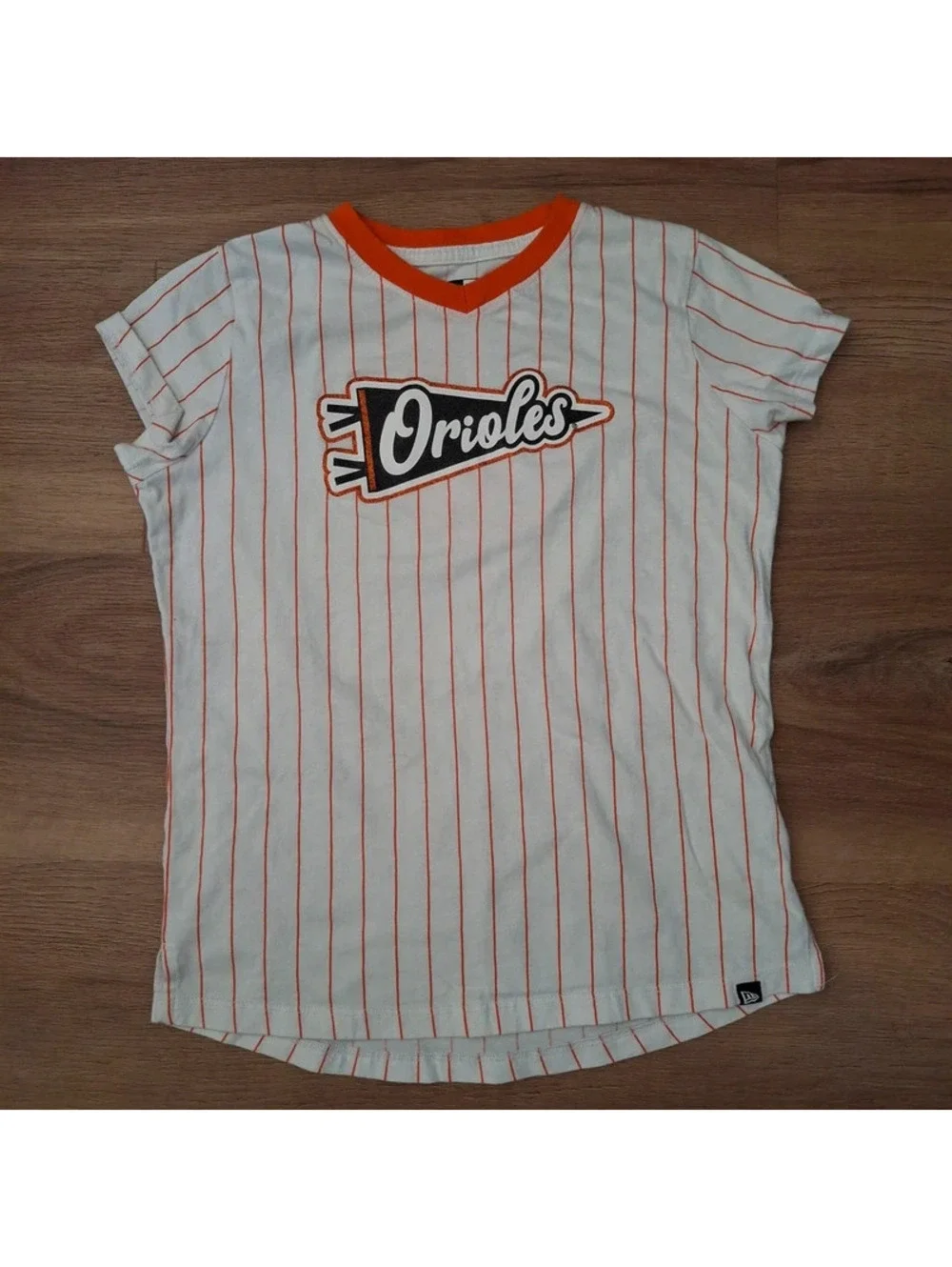 Baseball season! New Era Girls Size 10/12 Baltimore Orioles Pinstripe Tee